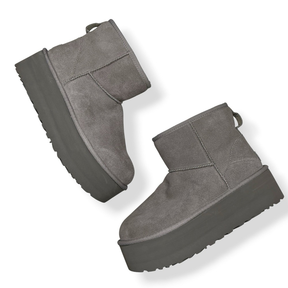 UGG Boots Women 9 Taupe Gray Brown Classic Mini Platform Ankle Booties